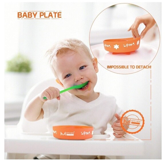 Baby Bowl & Divided Plate with Stay Put Extra Suction - Orange - Picture 4 of 9